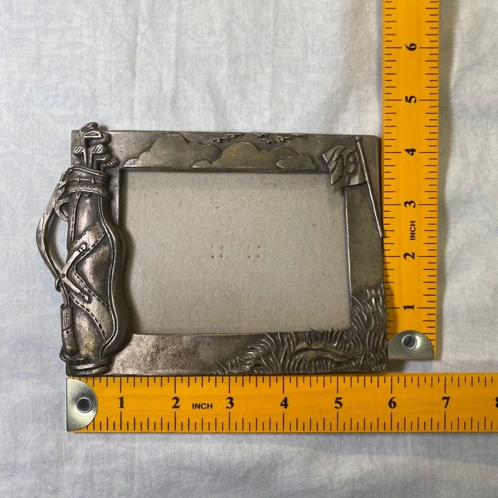 Vintage Pewter Golf Picture Frames Set Clubs‎ Bag Flag 5x3.5 3x4 Lot